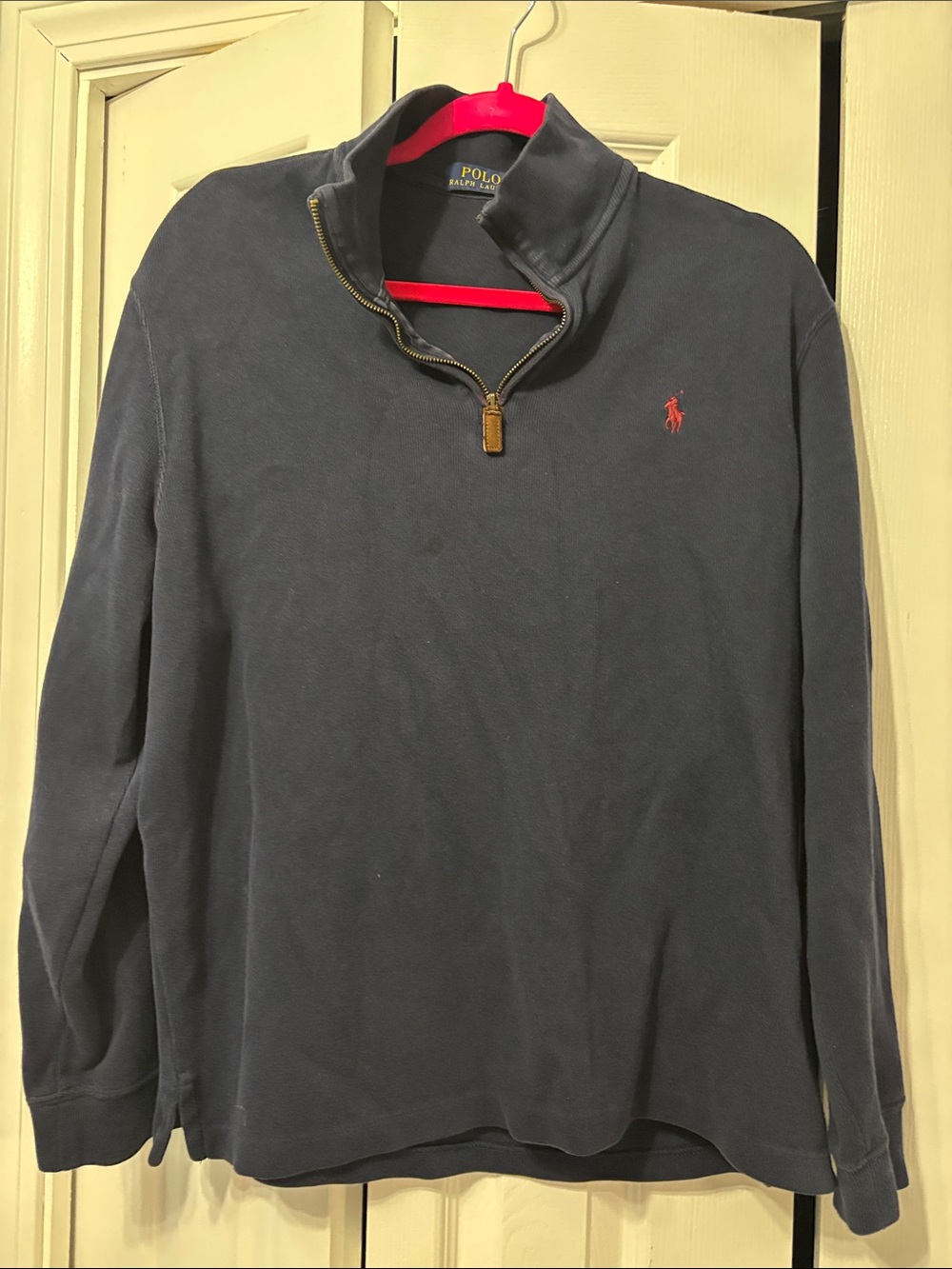 Polo by Ralph Lauren Navy Quarter-Zip Sweatshirt with Red Pony